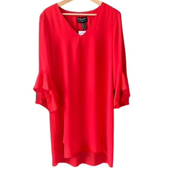 Frank Lyman Fire Woven Shift Dress New w Tags size 10 Flounce Sleeves - Picture 2 of 9